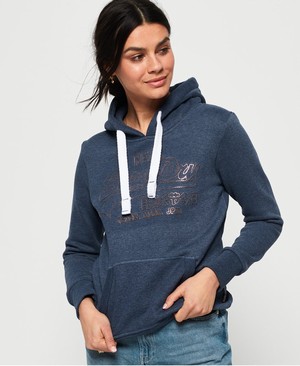 Superdry Vintage Logo Metallic Outline Női Kapucnis Pulóver Kék | HBNUW4293